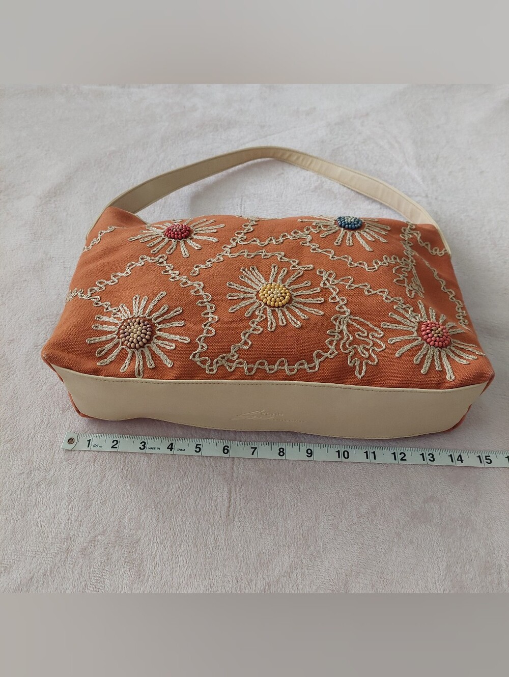 STONE MOUNTAIN Rust Orange Embroidered Beaded Floral Motifs Shoulder Purse Bag - Picture 14 of 16